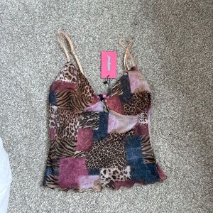Edikted Pink and Brown Asymmetrical Crop Camisole